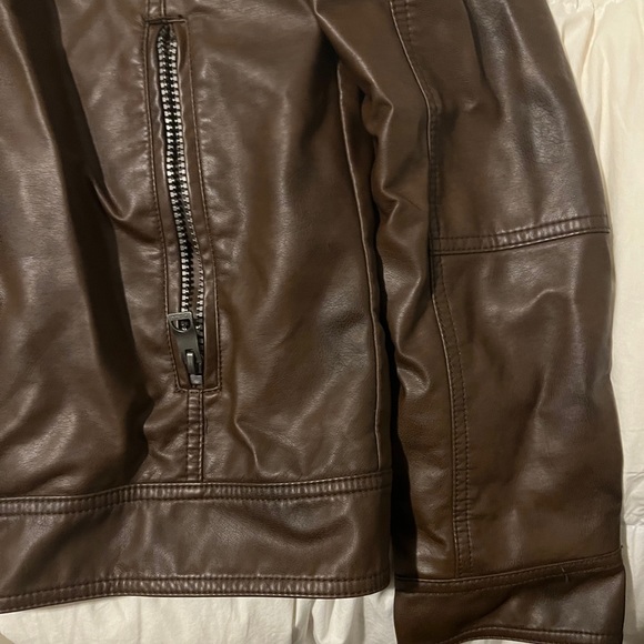 Guess Men's Faux Leather Motorcycle Jacket - Brown- Medium - Picture 4 of 11